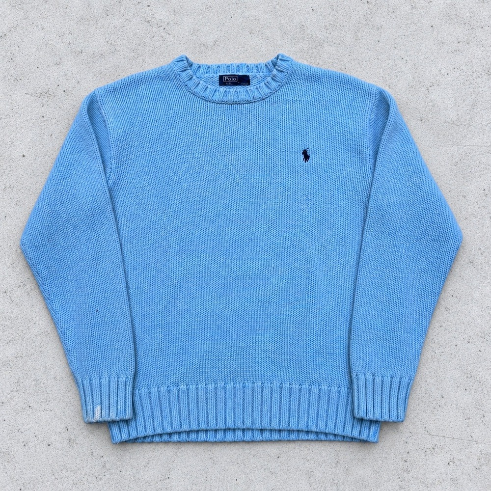 Polo Ralph Lauren Kids XL Light Blue Cotton Knit Crew Neck Sweater Logo
